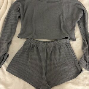 SHEIN Gray Waffle Knit Pajama Set